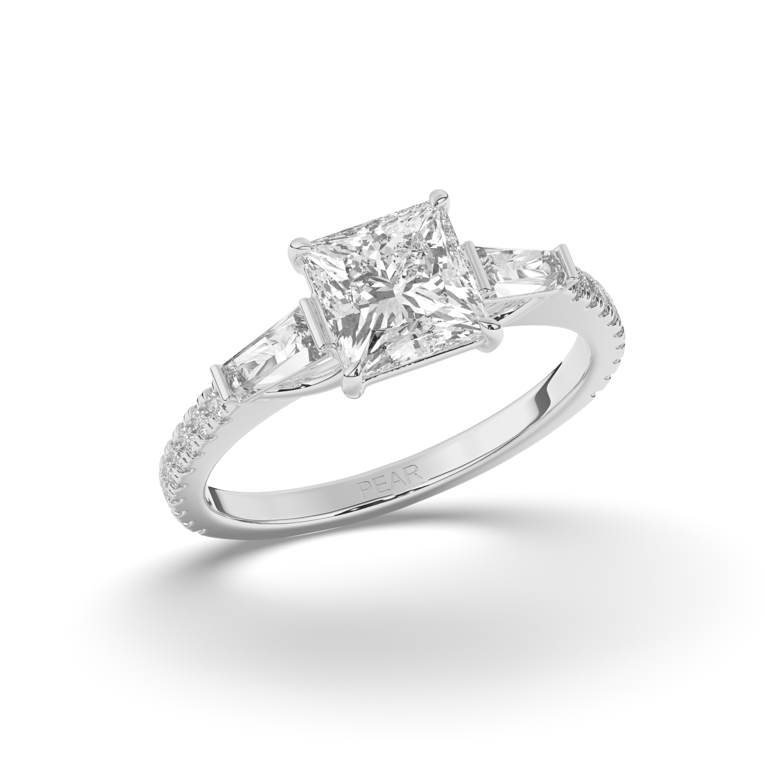 Three Stone Princess & Baguette LabGrown Diamond Ring - Pear Jewels